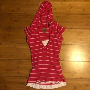Pink and White Striped Short Sleeve w/ Hood